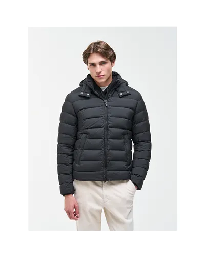 Colmar Men's Down Jacket with Detachable Hood, Black/Vulcan