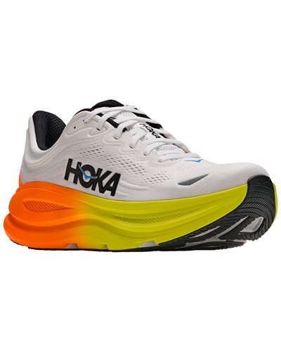 Hoka Bondi 9 Men's Running Shoes, White/Neon Tangerine