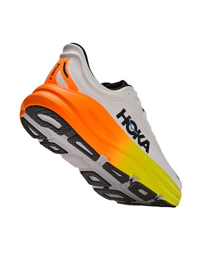 Hoka Bondi 9 Men's Running Shoes, White/Neon Tangerine