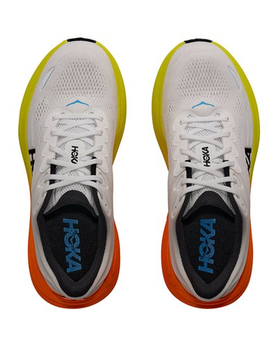 Hoka Bondi 9 Men's Running Shoes, White/Neon Tangerine