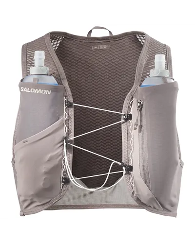 Salomon Gravel Skin 4 Set Zaino Gilet Idrico Running, Iron/Silver Cloud (2 Soft Flask da 500 ml Incluse)