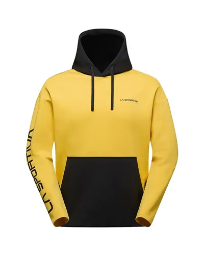 La Sportiva Podium Big Logo Felpa con Cappuccio Uomo, Nero/Giallo