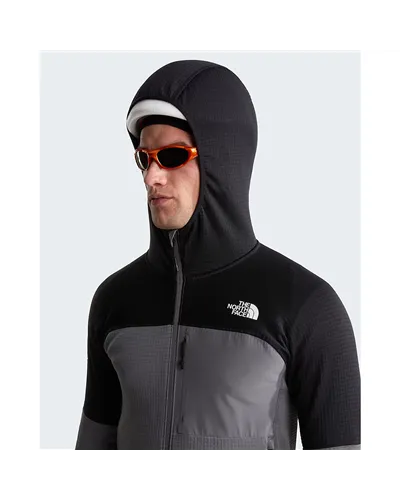 The North Face Stormgap Polartec Power Grid Men's Full-Zip Midlayer Hooded Jacket, Smoked Pearl/TNF Black