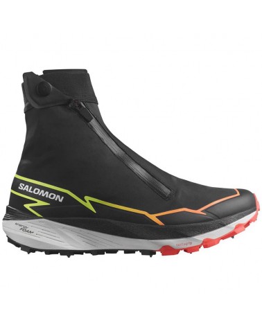 Salomon Winter Cross Spike Unisex Trail Running Shoes, Black/Fiery Coral/Safety Yellow