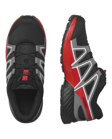 Salomon Speedcross Junior Trail Running Shoes, Black/Quiet Shade/High Risk Red