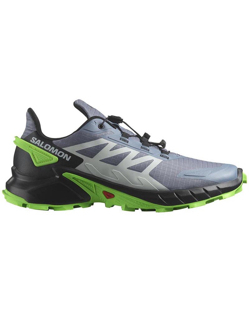 Salomon Supercross 4 Men's Trail Running Shoes, Flint Stone/Black/Green Gecko