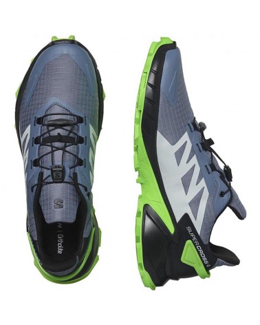 Salomon Supercross 4 Men's Trail Running Shoes, Flint Stone/Black/Green Gecko