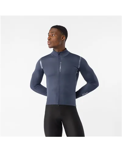 Castelli Perfetto 4 Rosso Corsa Polartec AirCore Giacca Antipioggia/Antivento Uomo, Twilight Blue