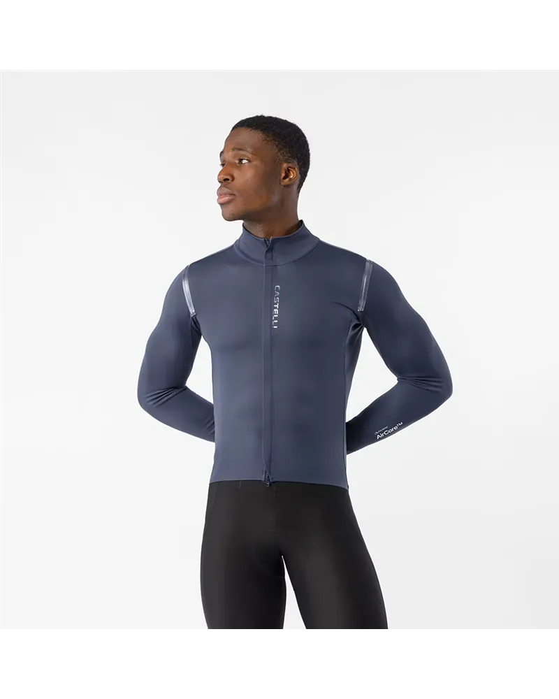 Castelli Perfetto 4 Rosso Corsa Polartec AirCore Giacca Antipioggia/Antivento Uomo, Twilight Blue