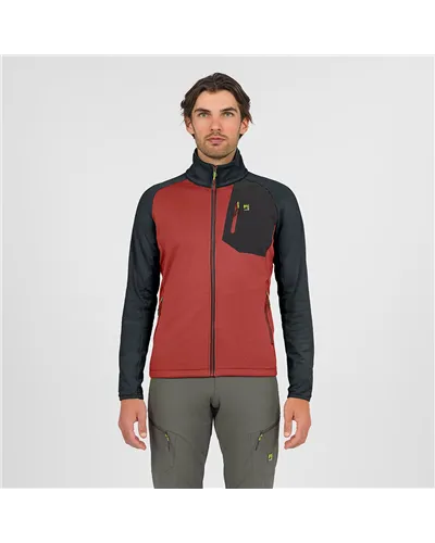 Karpos Odle Evo Fleece Pile Uomo Full Zip, Fire/Woodland Gray