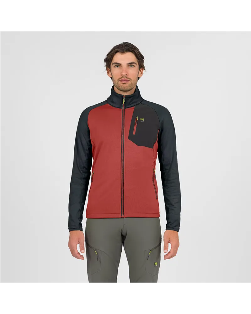 Karpos Odle Evo Fleece Pile Uomo Full Zip, Fire/Woodland Gray