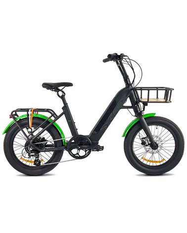 XP Bikes I-K Kompact e-Bike Fat 20" 8v Freni a Disco 696Wh, Nero/Verde