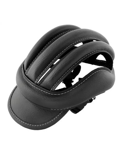 Ebon Leather Crash Cap Eroica, Complete Of Visor And Strap, Black
