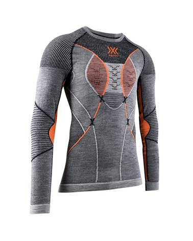 X-Bionic Merino 4.0 Men's Long Sleeve Round Neck Shirt, Black/Grey/Orange