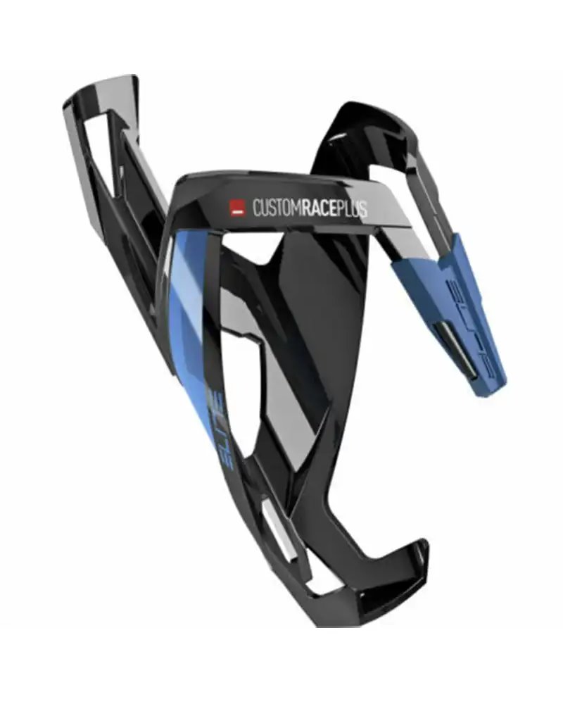 Elite Bottle Cage Custom Race Plus, Black/Blue Logo (Glossy)