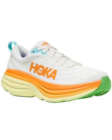 Hoka One One Bondi 8 Men's Running Shoes, Blanc de Blanc/Solar Flare