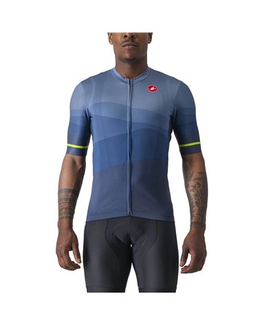 Castelli Orizzonte Men's Short Sleeve Cycling Jersey, Belgian Blue/Light Steel Blue/Electric Lime