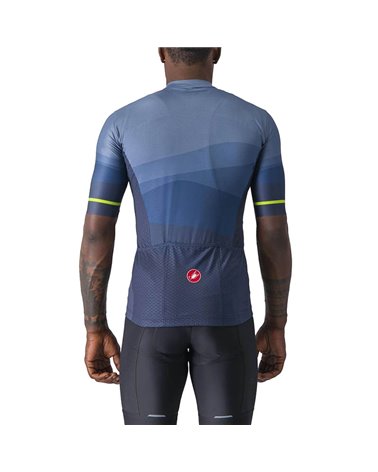 Castelli Orizzonte Men's Short Sleeve Cycling Jersey, Belgian Blue/Light Steel Blue/Electric Lime