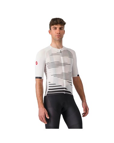 Castelli Climber's 4.0 Rosso Corsa Men's Full Zip Short Sleeve Cycling Jersey, White/Black