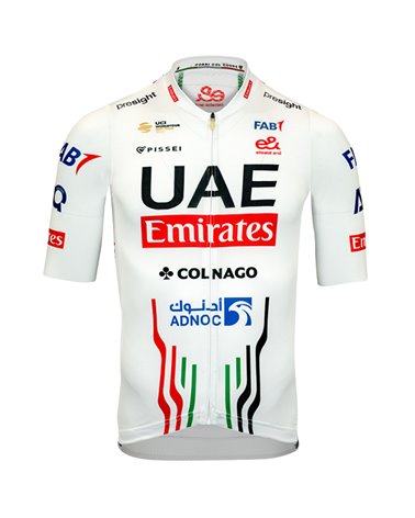 Pissei UAE Emirates 2024 Team Replica Maglia Maniche Corte Full Zip Uomo, Bianco