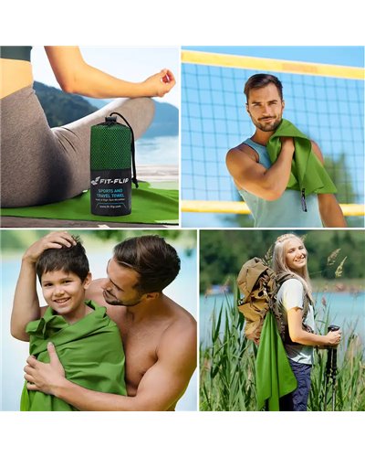 Fit-Flip Asciugamano in Microfibra 70x140 cm, Verde Scuro