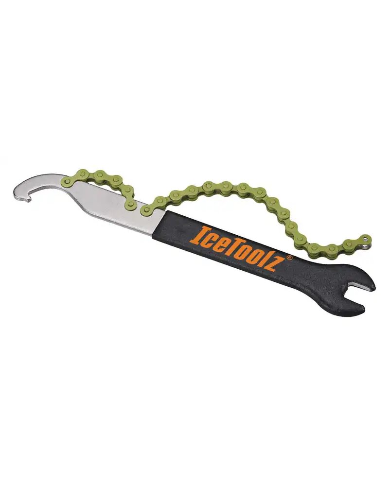 Icetoolz Frusta Smontaggio Ruota Libera + Chiave per Pedali 15mm, in Cromoli