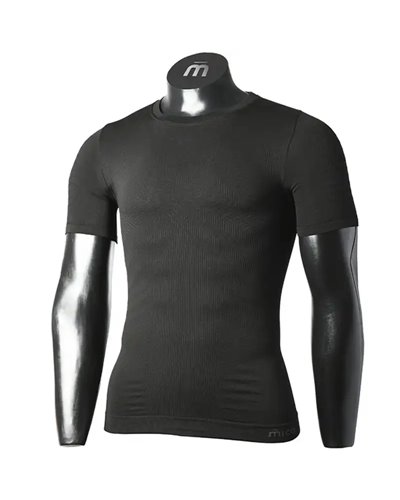 Mico Extra Dry Skintech Seamless Men's Round Neck Short Sleeve Baselayer, Black