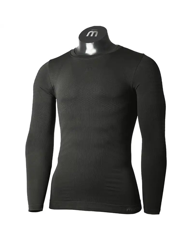 Mico Extra Dry 3D Skintech Seamless Maglia Intimo Girocollo Maniche Lunghe Uomo, Nero