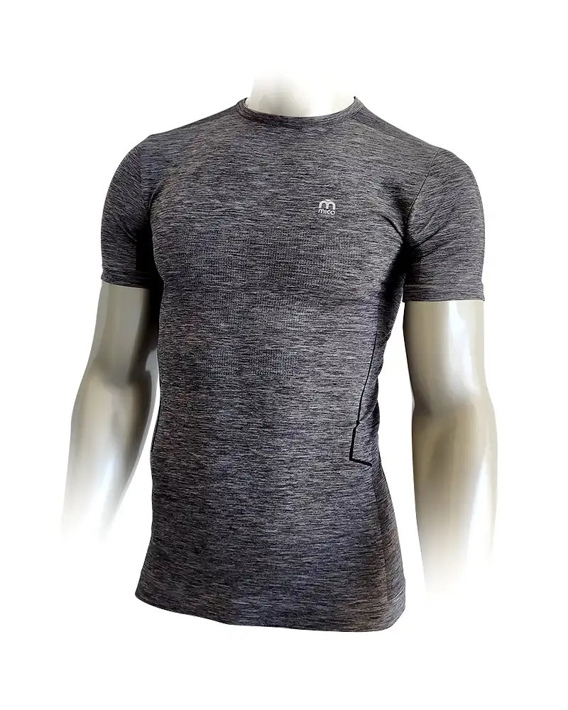 Mico Extra Dry Skintech Multisport Men's Round Neck Short Sleeve Baselayer, Anthracite Melange