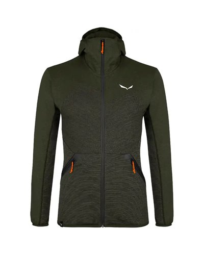 Salewa Puez Melange PL Polarlite Men's Hoody Full-Zip Jacket, Dark Olive Melange/0910