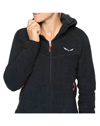 Salewa Nuvolo Polarlite Pile Donna Full-Zip con Cappuccio, Black Out Melange