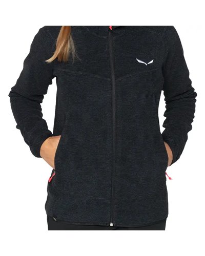 Salewa Nuvolo Polarlite Women's Hoody Full-Zip Jacket, Black Out Melange
