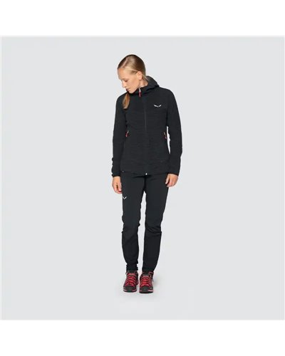Salewa Nuvolo Polarlite Pile Donna Full-Zip con Cappuccio, Black Out Melange