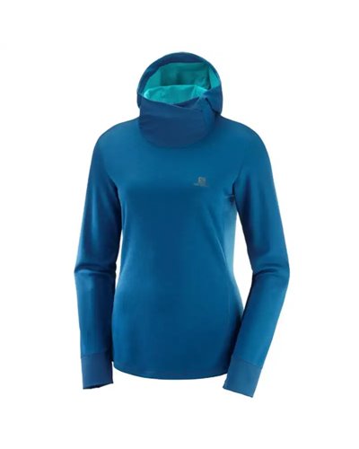Salomon Agile LS Hoodie W Maglia Maniche Lunghe con Cappuccio Donna, Poseidon/Heather