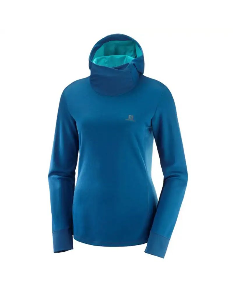 Salomon Agile LS Hoodie W Maglia Maniche Lunghe con Cappuccio Donna, Poseidon/Heather