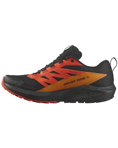 Salomon Sense Ride 5 GTX Gore-Tex Men's Trail Running Shoes, Black/Scarlet Ibis/Turmeric