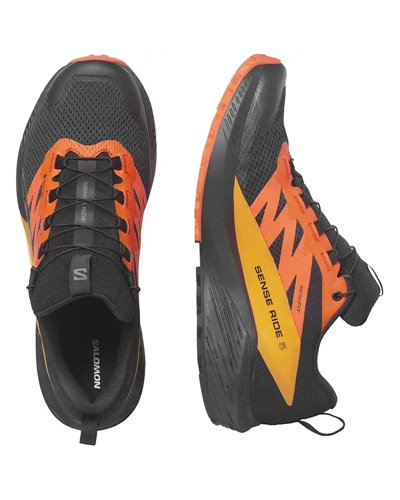 Salomon Sense Ride 5 GTX Gore-Tex Men's Trail Running Shoes, Black/Scarlet Ibis/Turmeric