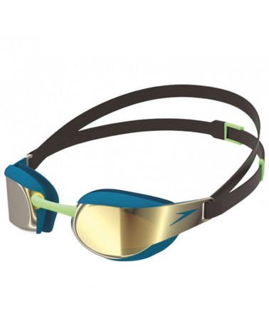 Speedo Fastskin Elite Goggle Mirror Unisex Swimming Goggle, Black/Nordic Teal/Gold