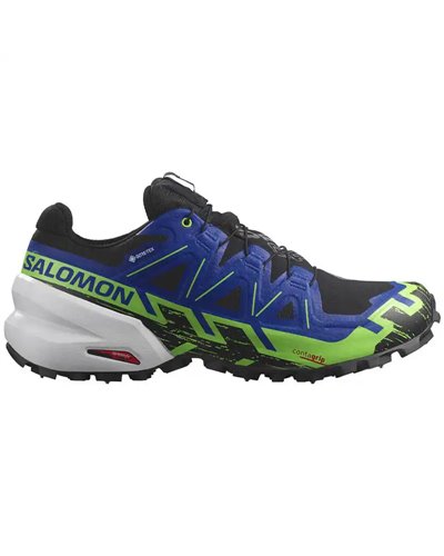 Salomon Spikecross 6 GTX Gore-Tex Scarpe Trail Running Unisex, Black/Surf the Web/Green Gecko