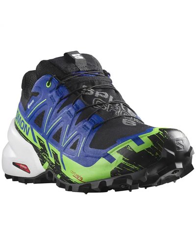 Salomon Spikecross 6 GTX Gore-Tex Unisex Trail Running Shoes, Black/Surf the Web/Green Gecko