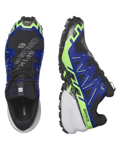 Salomon Spikecross 6 GTX Gore-Tex Unisex Trail Running Shoes, Black/Surf the Web/Green Gecko