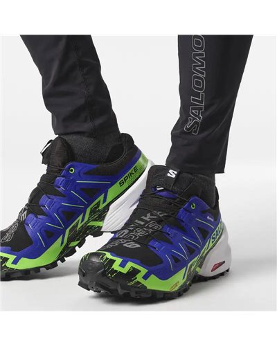 Salomon Spikecross 6 GTX Gore-Tex Unisex Trail Running Shoes, Black/Surf the Web/Green Gecko