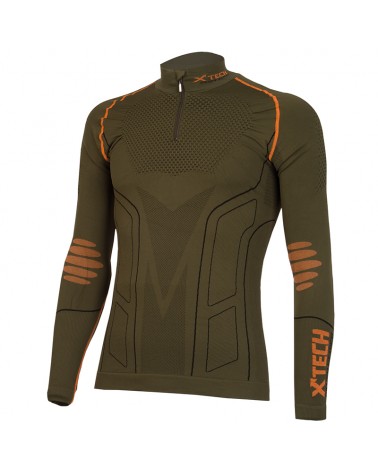 XTech Evolution Turtle Neck Long Sleeve Base Layer with Zip, Green