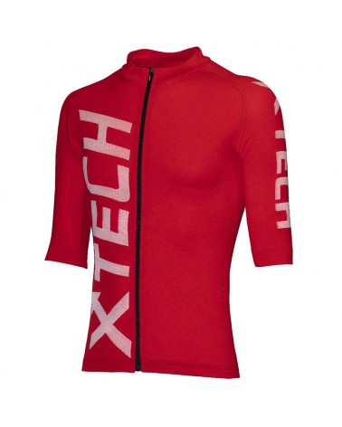 XTech Speed Men's Cycling Full Zip Short Sleeve Jersey, Red