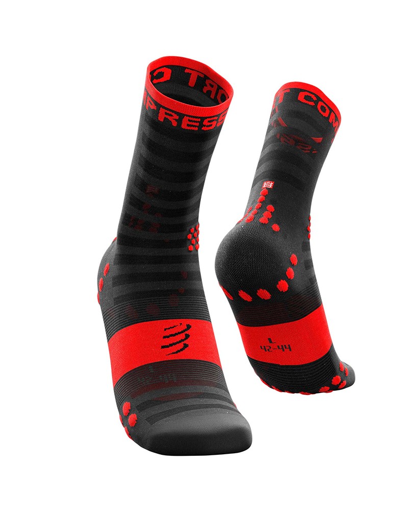 Compressport Pro Racing Socks V3.0 Ultralight Run High Cut Calze a Compressione, Nero/Rosso