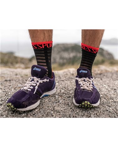 Compressport Pro Racing Socks V3.0 Ultralight Run High Cut Compression Socks, Black/Red