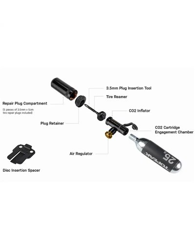 Topeak Tubi Master X Repair and Inflation Kit Tubeless Tire (1 25 g Co2 Cartridges Included)