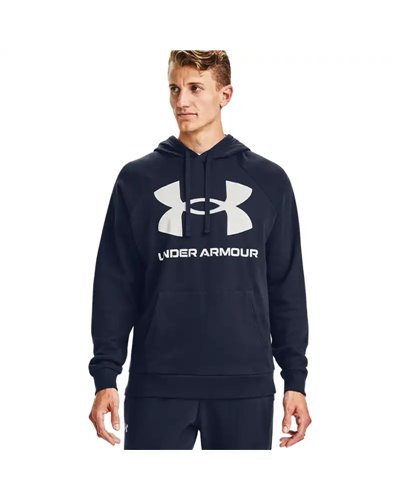 Under Armour UA Rival Big Logo Fleece Felpa con Cappuccio Uomo, Midnight Navy/Onyx White