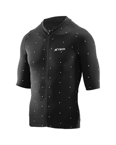 XTech Star Men's Cycling Full Zip Short Sleeve Jersey, Black/White