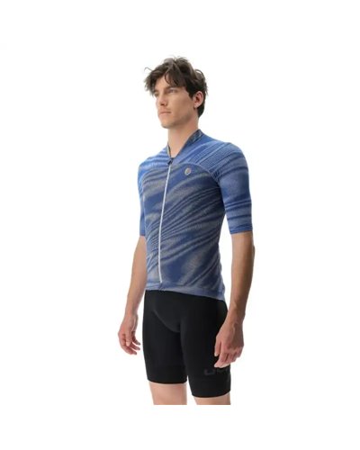 UYN Wave Men's Short Sleeves Full Zip Cycling Jersey, Vibrant Blue